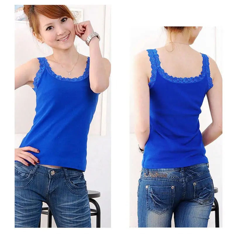 女性カジュアルキャミソールレース U ネックノースリーブ Tシャツ女性春夏スリムフィットシンプルなストラップトップベスト女性のための