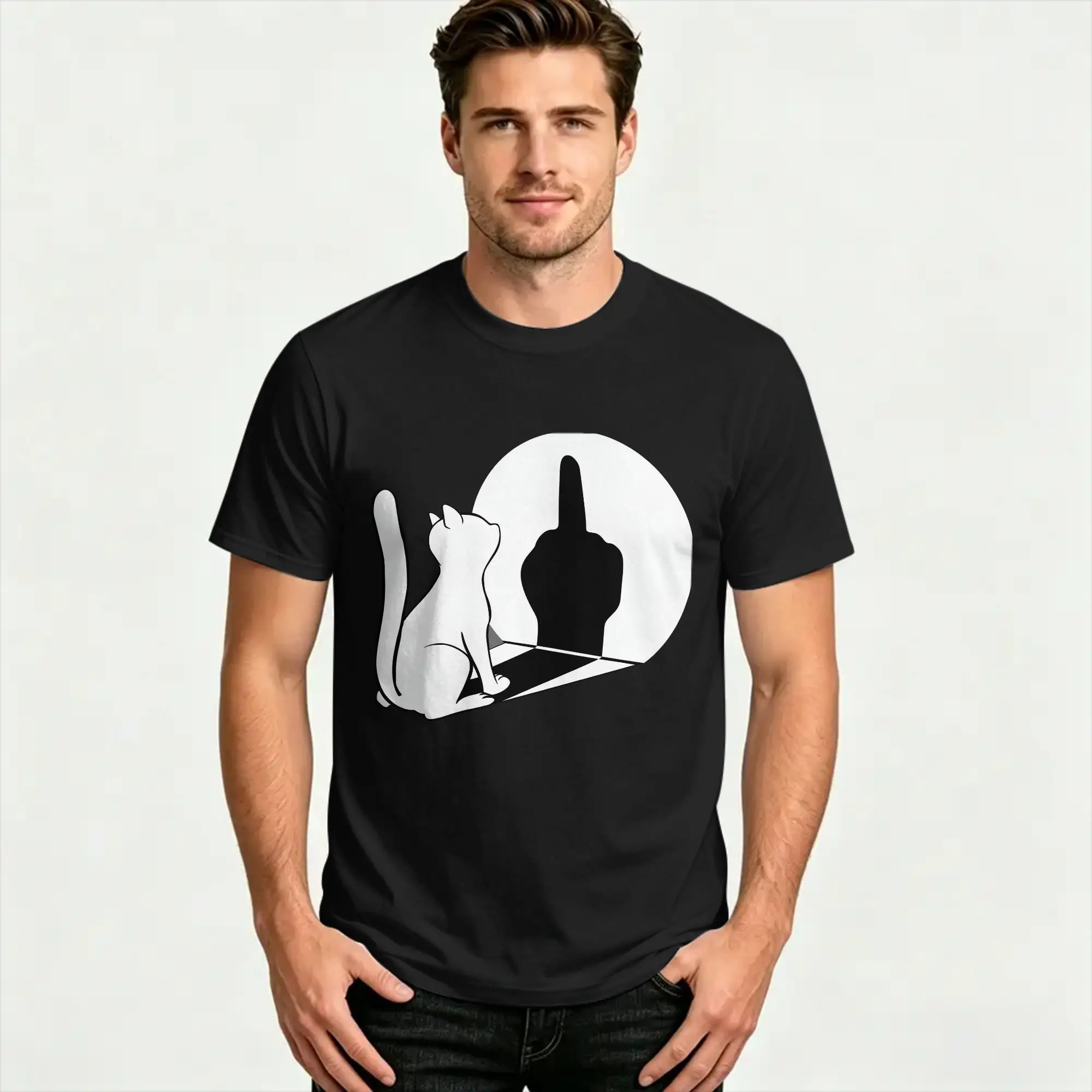 Middle Finger Cat Statement Cat T Shirt Summer  Vintage T-Shirts Pure Cotton Leisure Tee Shirt For Adult Loose Top Tees