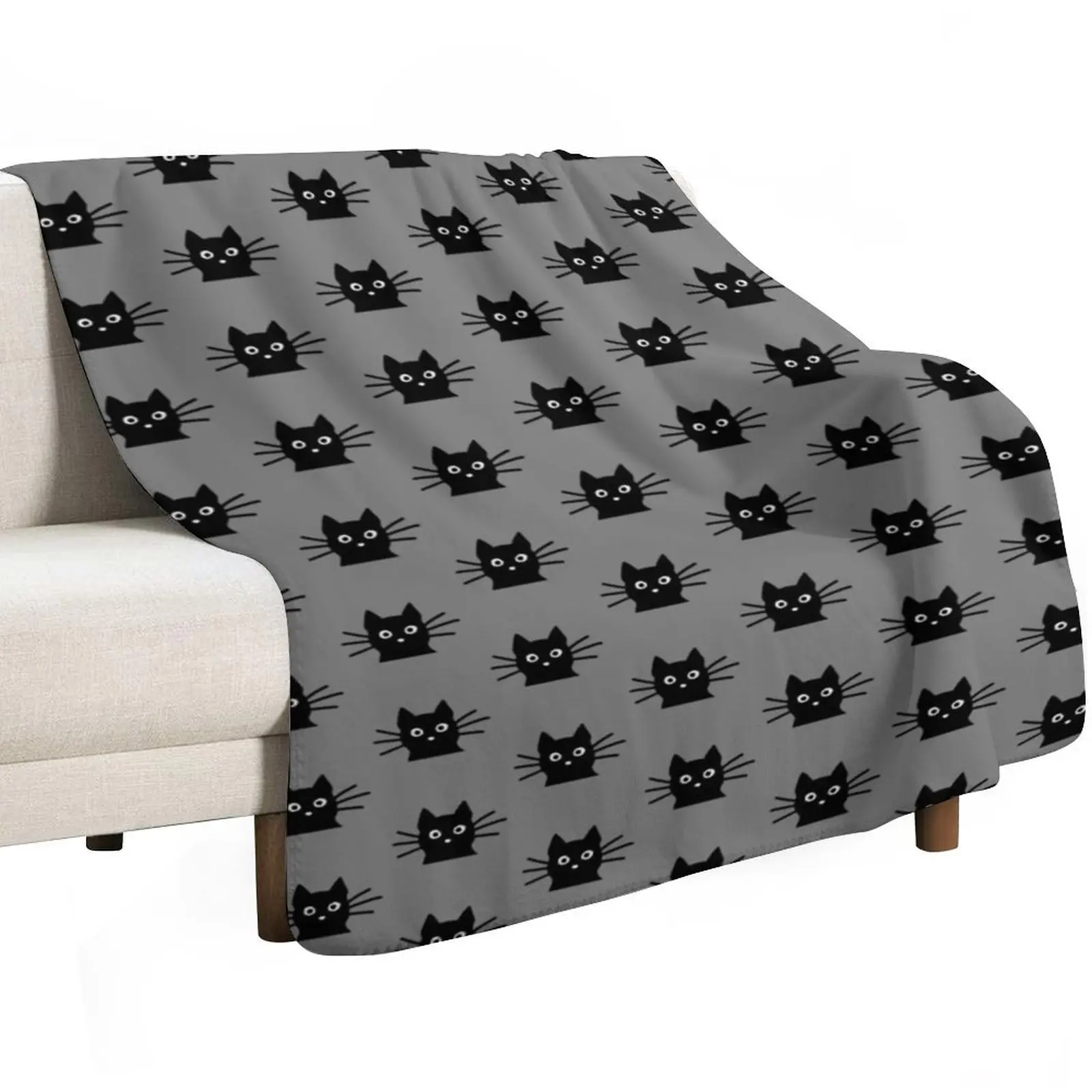 Black Cat Face Throw Blanket Air Conditioner Soft Blanket for Office Home