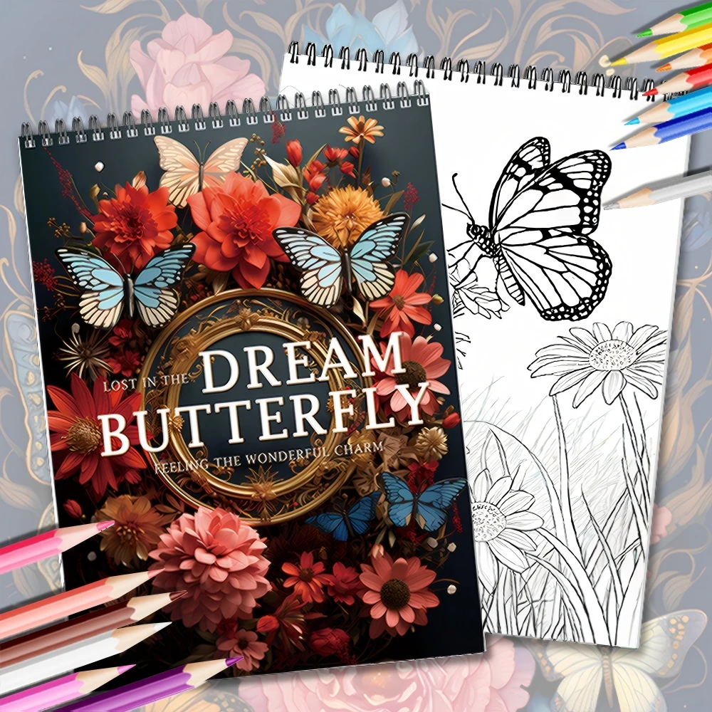 كتاب تلوين فراشات خيالية للكبار، مطبوع على جانب واحد، 24 صفحة، فن يدوي الصنع للكبار لتخفيف القلق والاكتئاب