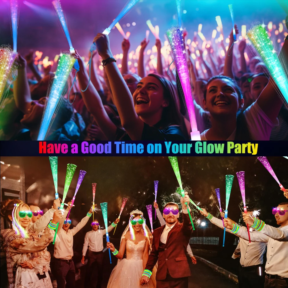 60 قطعة من أعواد الفلورسنت المصنوعة من الألياف الضوئية المتوهجة LED الملونة، عصي الحفلات، عصي توهج وامضة DJ، عصي توهج من الفوم السائبة، Col