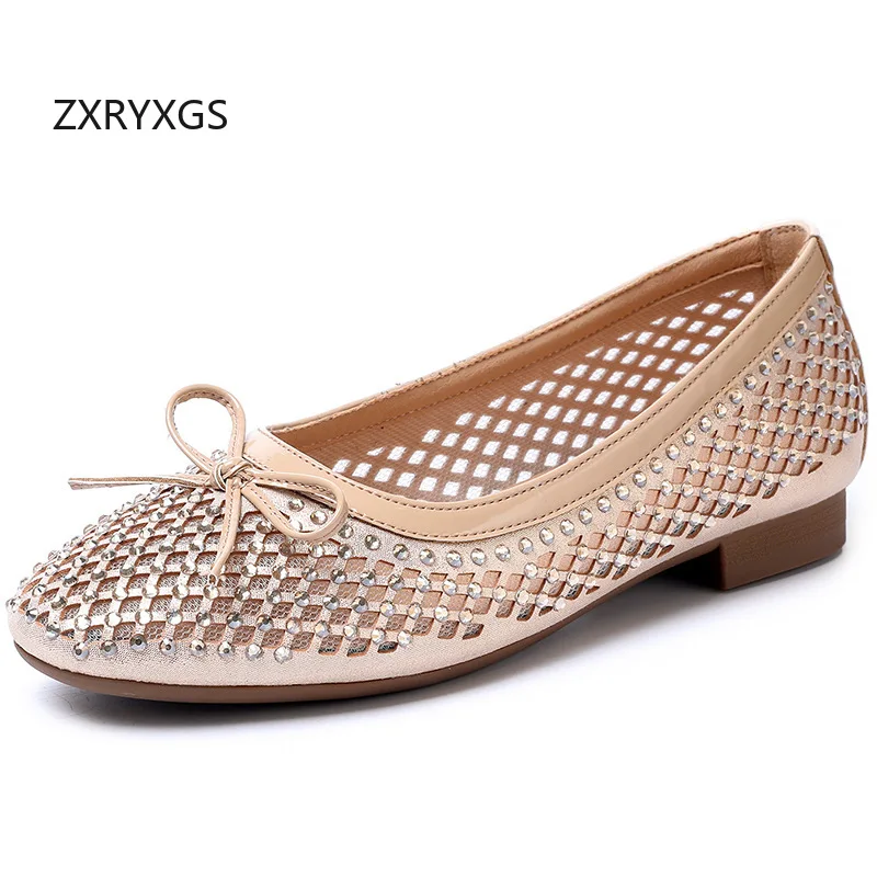

ZXRYXGS Elegant Comfortable Breathable Women Genuine Leather Sandals Fashion Sweet Bow Rhinestone Shoes Trendy Sandals New 2025