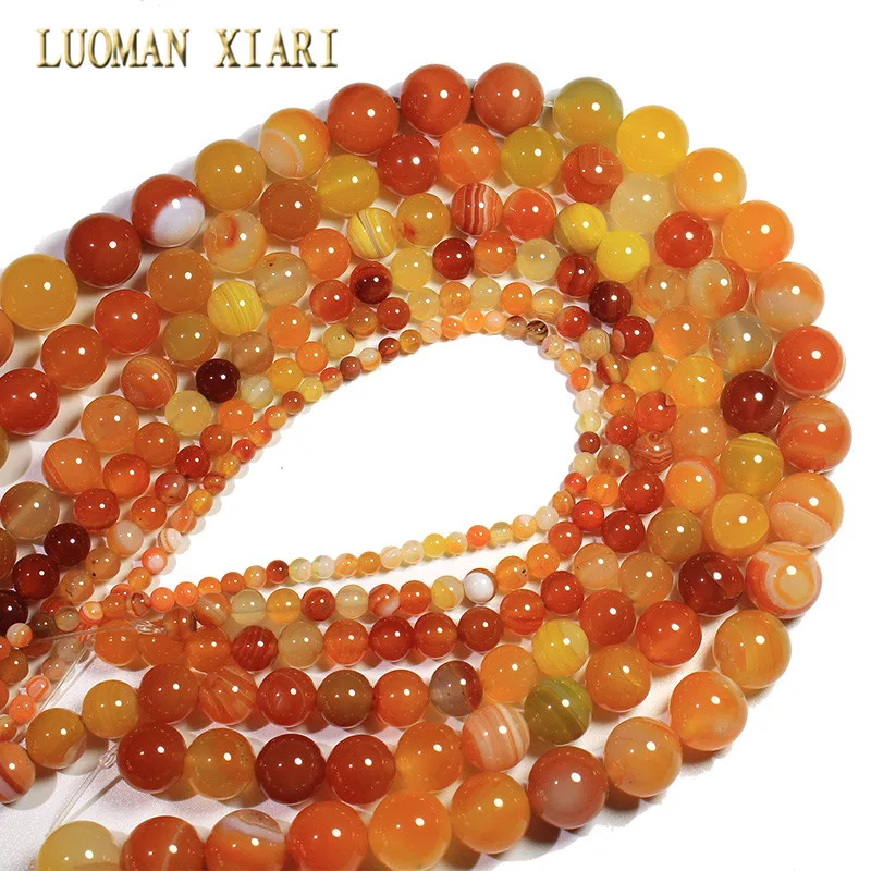 Wholesale Natural Orange Stripes Agates Stone Beads For Jewelry Making DIY Bracelet Necklace 4/6/8/10/12 /14 mm Strand 15\'\'
