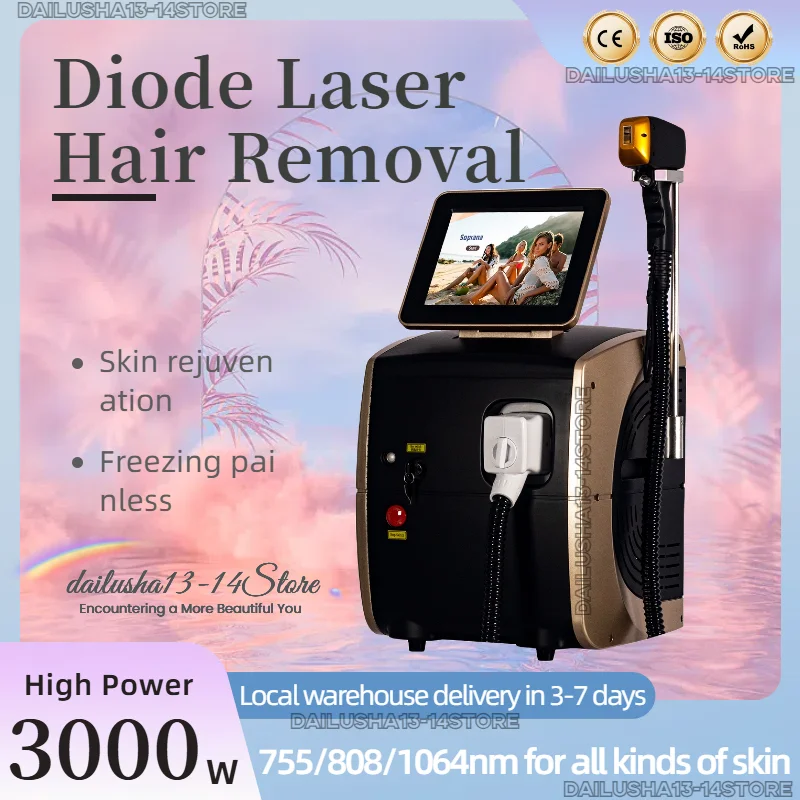 

Diode Ice Titanium Laser Body Hair Removal Machine 3000W 808 755 1064NM Alexandrite Laser Hair Removal Device Permanent Painless