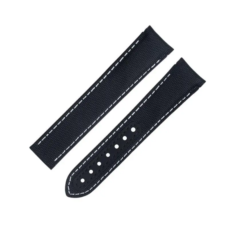 

HAODEE For Omega Strap AT150 Seamaster 300 Planet Ocean De Ville Speedmaster Curved End Watch Band 20mm Black White Line High