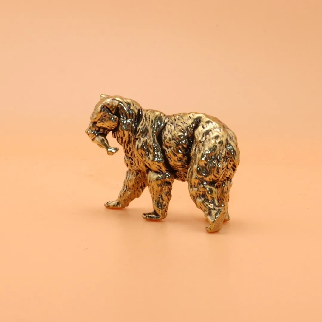 59g Solid Brass Dominant Arctic Bear Fish Mouth Tabletop Sculpture copper Material Home Decorations Statues And Sculptures