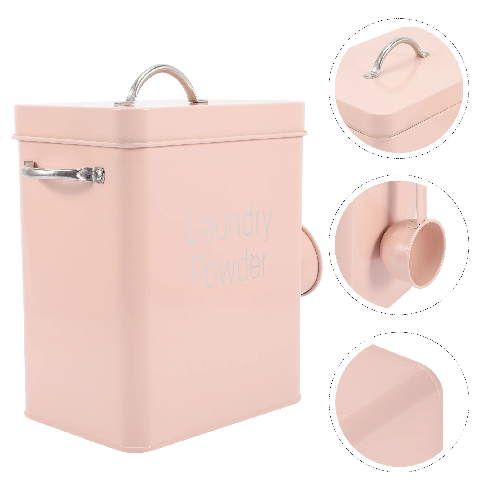 

Lidded Metal Laundry Powder Bucket Iron Storage Bin Portable Laundry Room Container Organizer Scoop Included
