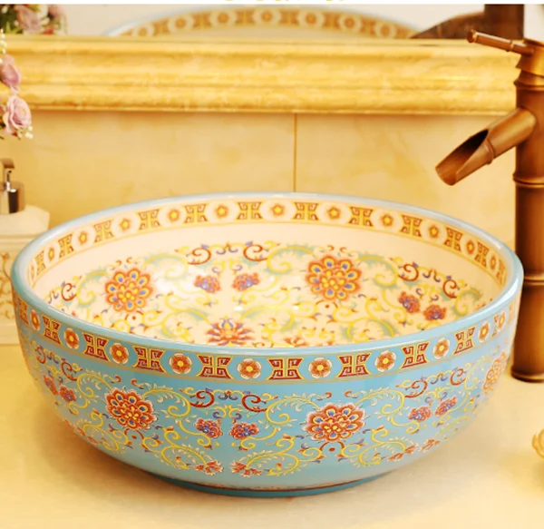 Jingdezhen factory directly art hand painted ceramic foot wash sink wash basin bathroom sinks