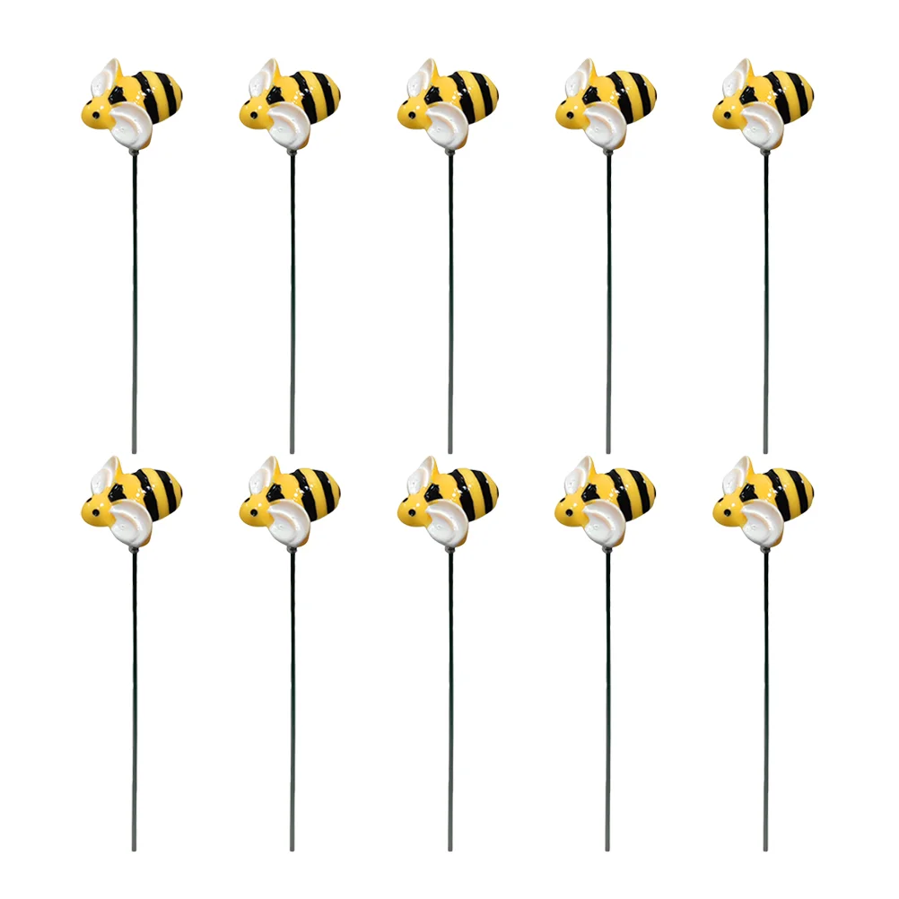 10 Pcs Little Bee Plug-in Patio Stakes Ornaments Airplane Iron Garden Decoration