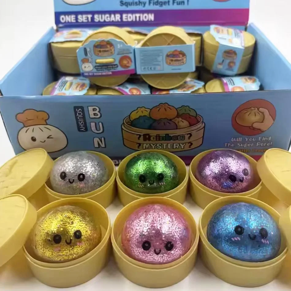 Mini Hot Squishy With Box Glitter Dumpling Sensory Steamer Soft TPR Dough Ball for Decompression Fidget Toy Stress Relief Gift 5