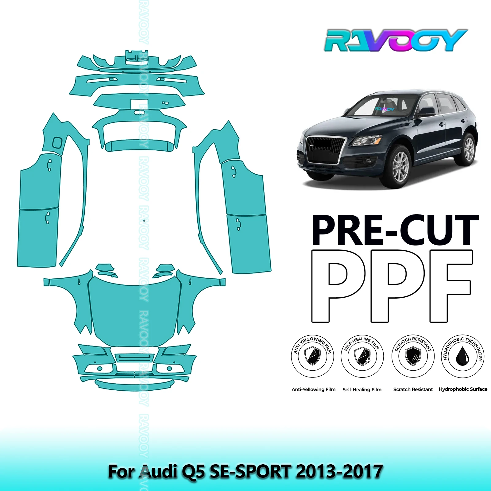 For Audi Q5 SE-SPORT 2013-2017 Full Body Pre-Cut Paint Protection Film PPF Stone Chip Kit | Clear / Matte / Black Finish Options