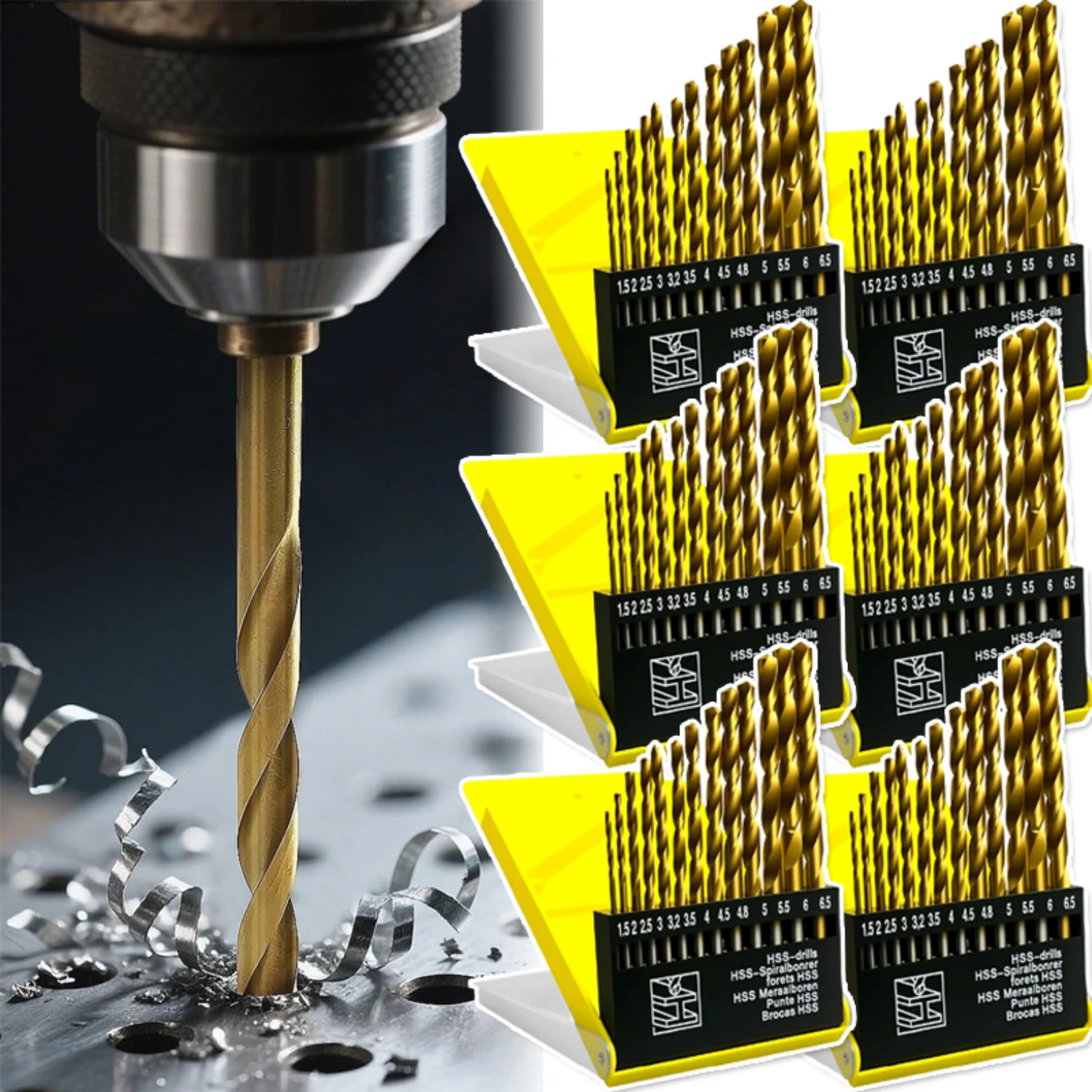 Twist Shank Drill Bits Set Metric 1.5mm-6.5mm for Glass Metal Tile Wood Concrete Electric Drilling Power Tool with Storage Box