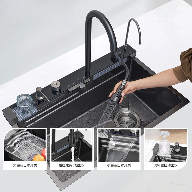 حوض شاشة ديجيتال 304 نانومتر من الفولاذ المقاوم للصدأ على شكل قرص العسل، فتحة واحدة كبيرة، حوض خضروات المطبخ، غسالة أطباق من حبوب الأرز