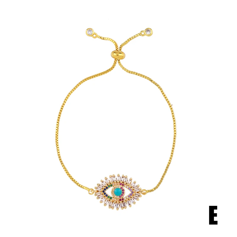 FLOLA Gold Plated Evil Eye Bracelet Women CZ Rainbow Turkish Blue Eye Bracelet Girls Tennis Evil Eye Jewelry ojo turco brtb54