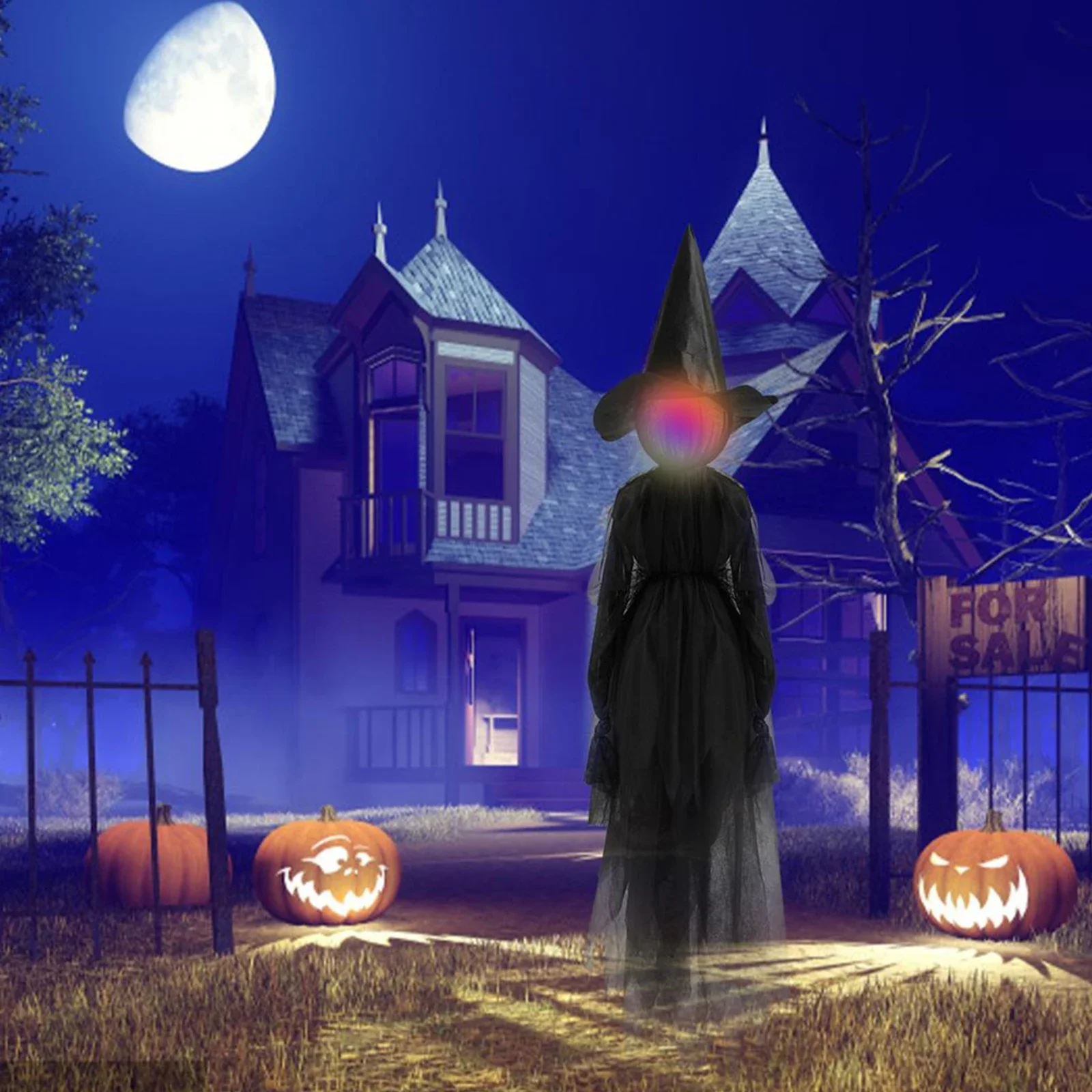 150cm Halloween Light-up Witches Voice Control Screaming Witches Scary Decoration Sound Activated Witches Holding Hands for Home