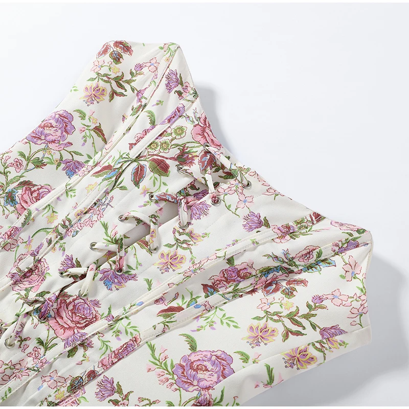 Elegantes Damen-Korsettkleid mit Blumenmuster, kurzen Ärmeln, rückenfrei, schmal geschnitten, Bandage-Stil, Party- und Abendkleid, Sommer 2026, neue Damenkleider – Detail 3