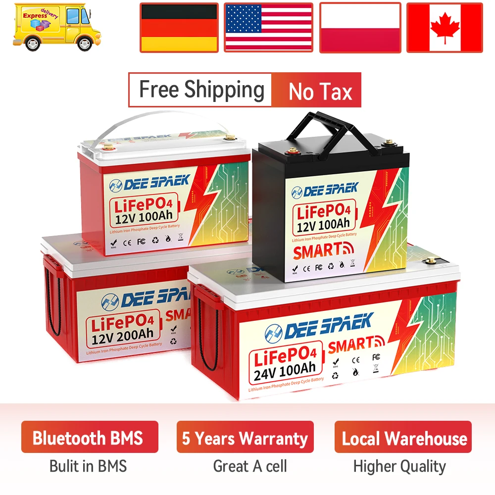 12V 100AH 300AH 200AH 6AH 10AH 30AH LiFePO4 Battery Pack For RV Camper Marine Home Storage Lithium Iron Phosphate Batteries EU