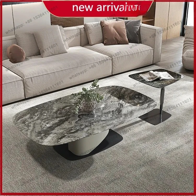 

Italian minimalist living room marble coffee table combination high-end designer oval saddle leather coffee table