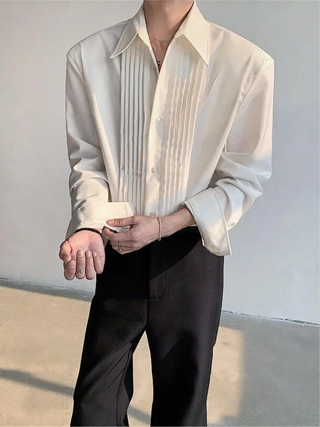 

Retro Court Sle Men's Long Sve irt Spring Autumn Folded Design Sensation Casual Faion Outerwear Trendy Coat Jaet