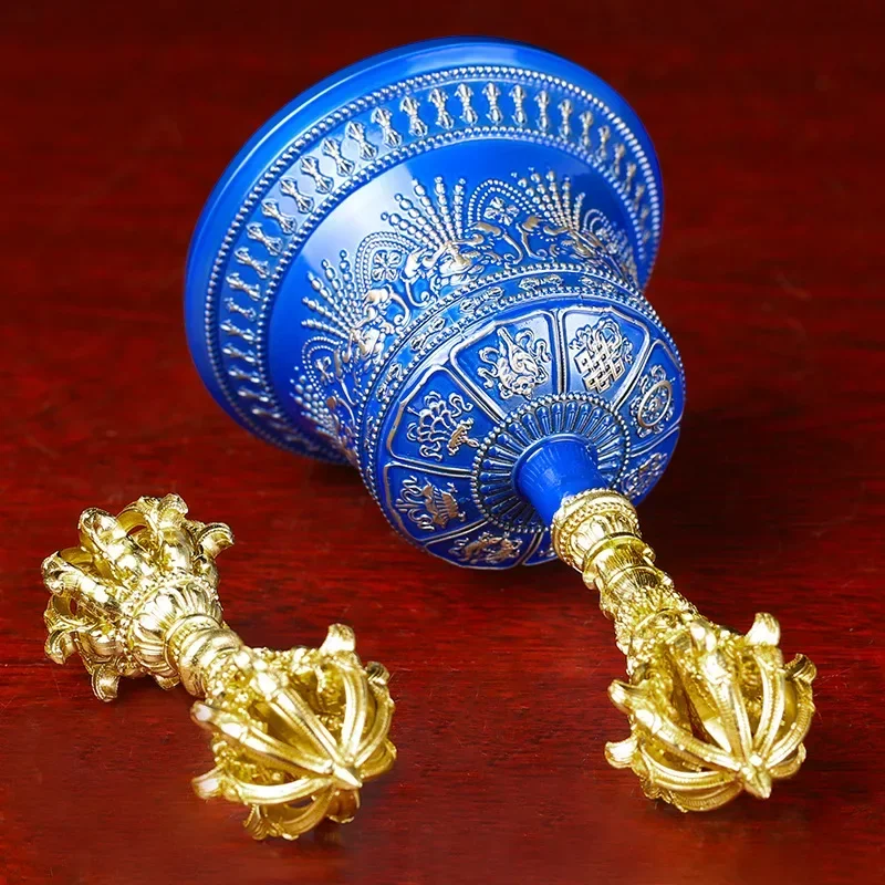 

Blue Tibetan Bell Tantric Instrument Nepalese Handmade Bronze Five-cobalt Bell Rattle Dao Five-strand Vajra Bell and Pestle