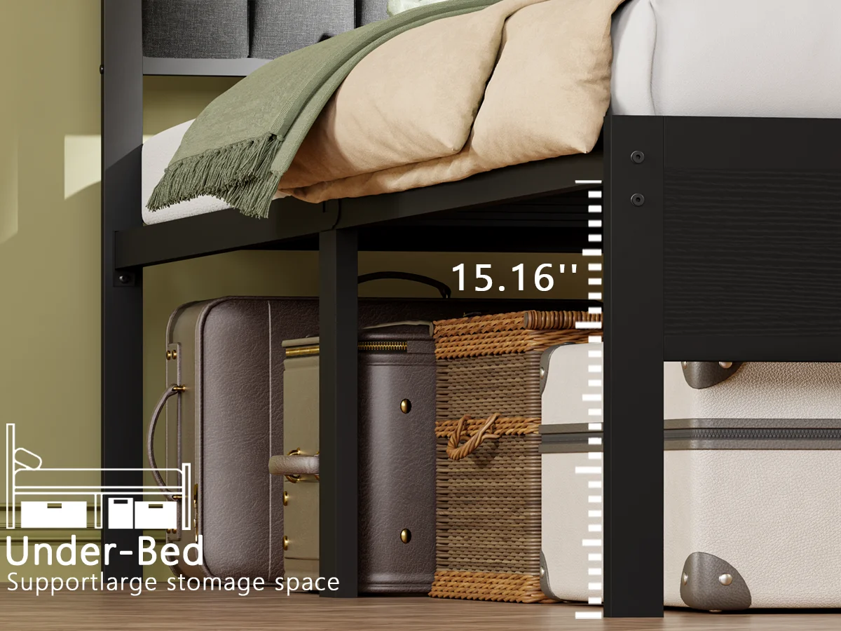 Full/Queen size bed frame with charging station, LED bed frame, headboard with frame, platform bed frame, soft cushion bed frame