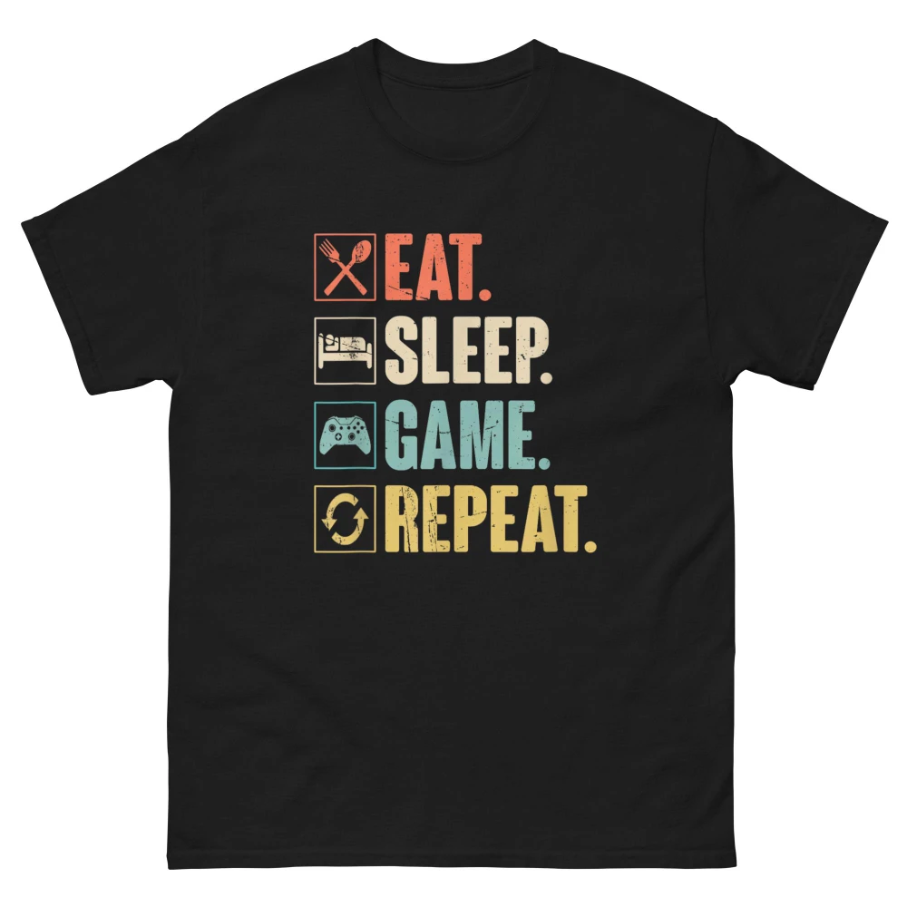 Gamer T-Shirt EAT SLEEP GAME Repeat Tee Video Game Fan Gift Clothing Graphic Short Sleeve Shirt Unisex Men Women All-Season