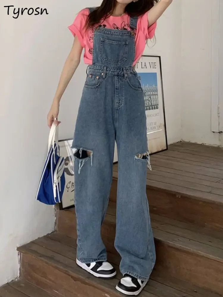 

Denim Jumpsuits Women Hole Retro Basic Design Personality Korean Style Ladies All-match Casual Summer Streetwear Fashion Empire