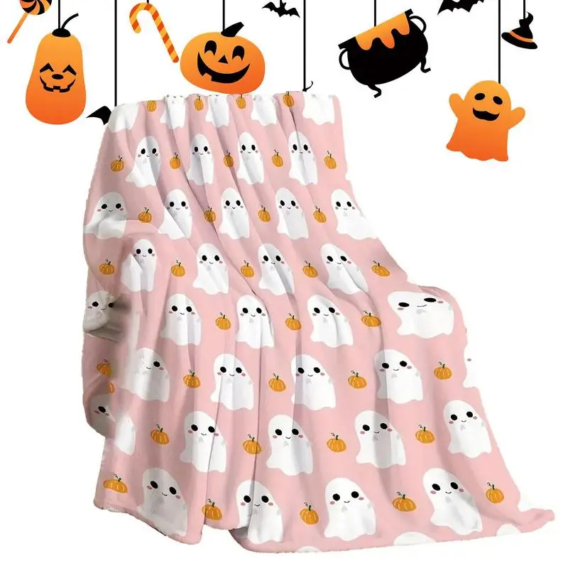 Halloween Throw Blankets Cute Ghost Bat Pumpkin Black Cat Throw Blanket Spooky Soft Flannel Blankets Decorations for Home Travel