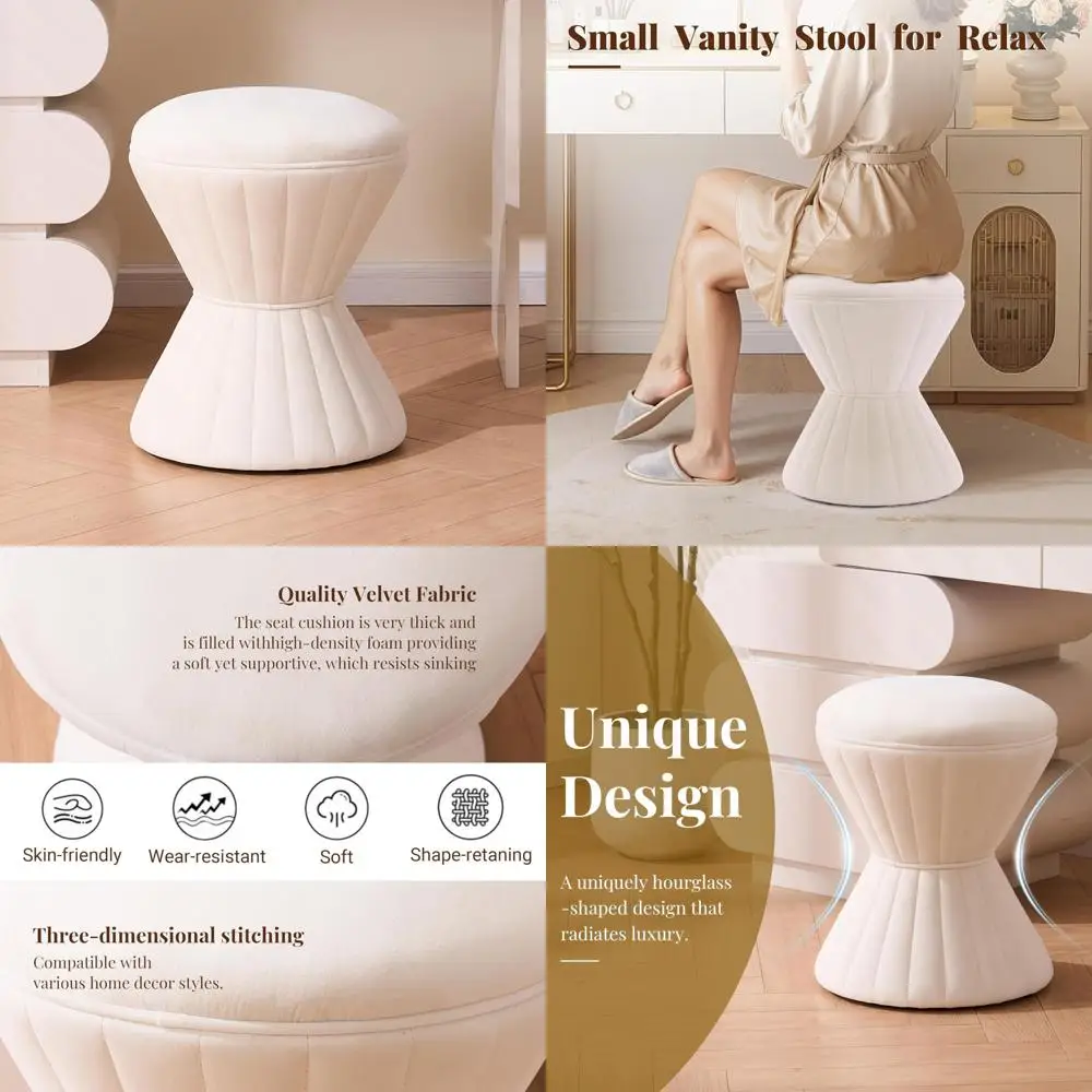 Versatile Velvet Ottoman with Upholstered Seat, Durable Round Stool for Makeup and Living Spaces