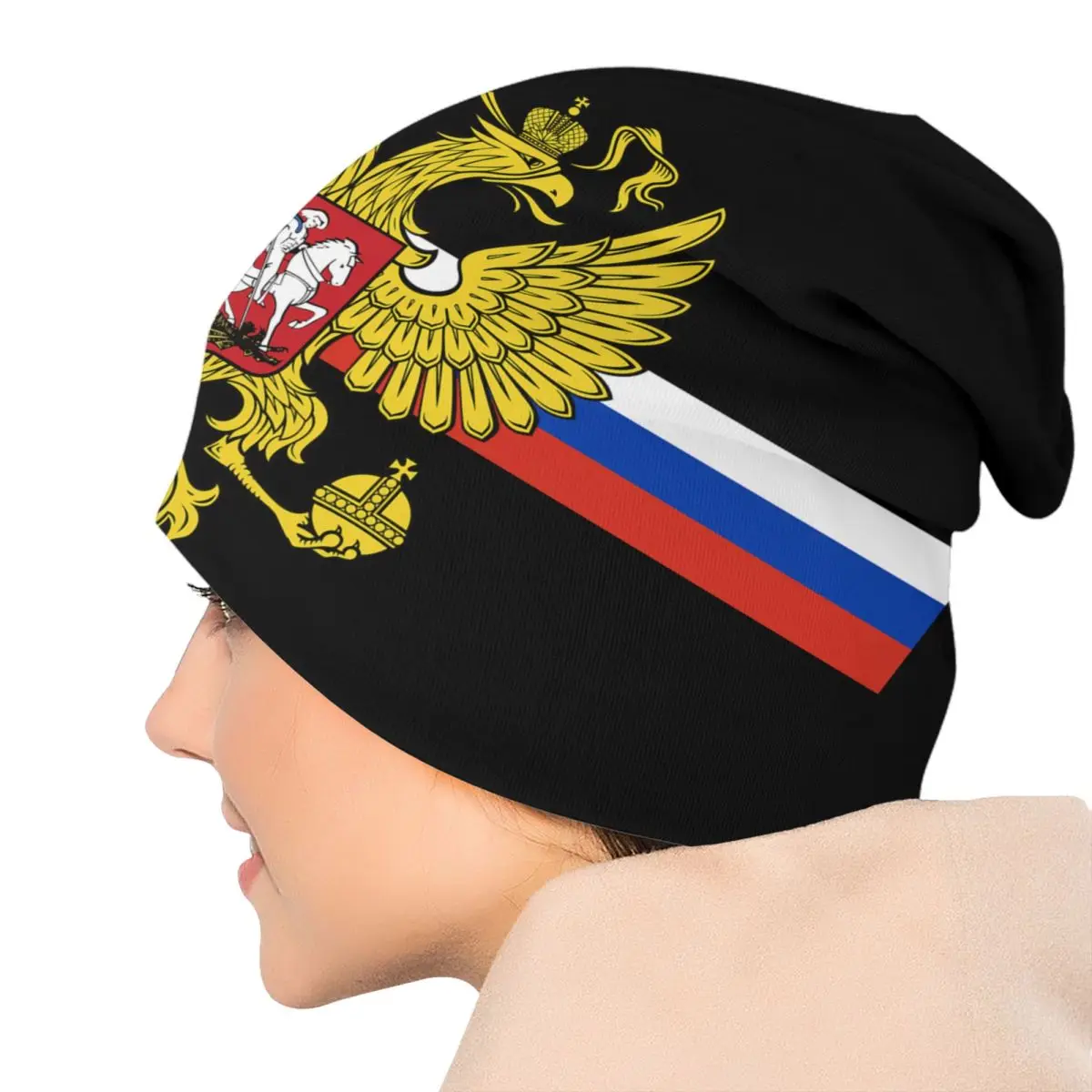 Custom Coat Of Arms Of Russia Bonnet Hats Street Knitting Hat For Men Women Winter Warm Russian Flag Skullies Beanies Caps