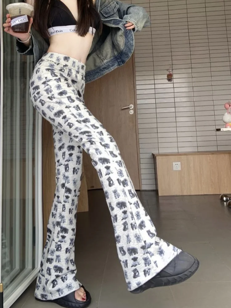 

Cute Dog Print Bell Bottom Jeans for Women Y2k E-Girl High Waist Denim Pants Mujer 2025 Spring New Straight Flare Pants