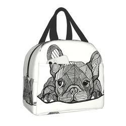 French Bulldog Puppy Facial Insulated Lunch Bag for Work School Picnic Resuable Portable Thermal Cooler Lunch Box for Women Kids