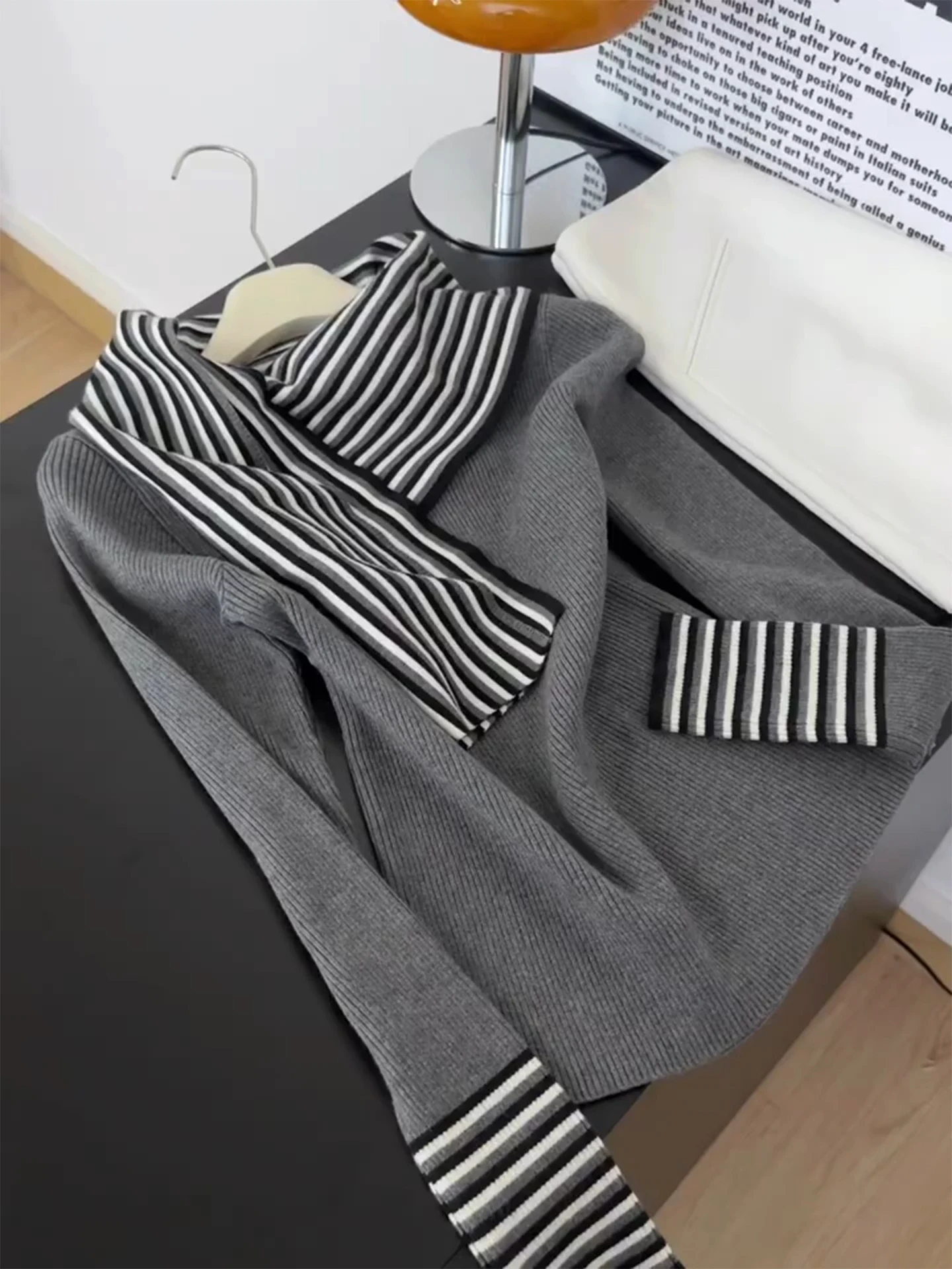 

Корейский пуловер, свитер для женщин, полосатый лоскутный повседневный свитер для поездок на работу, осенние шикарные утолщенные облегающие топы