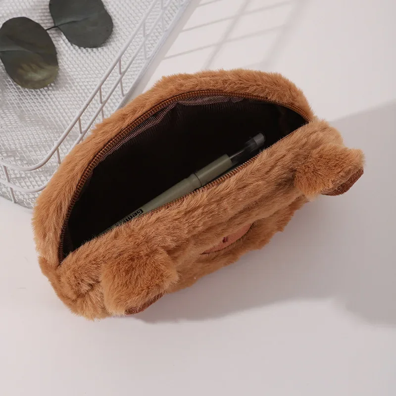 Lindo estuche de lápices de felpa Capybara, bolsa de bolígrafo de conejillo de indias, bolsa de lápices de gran capacidad, suministros escolares, caja de papelería