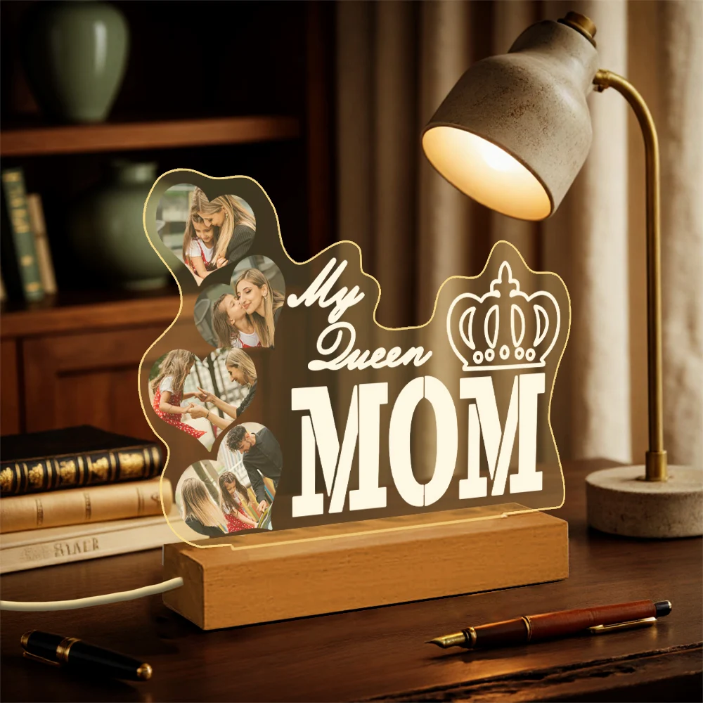 Custom Acrylic Night Light for Mom Personalized Photo LED Dimmable Plug-in Nightlight with USB Cable Mother's Birthday Day Gift