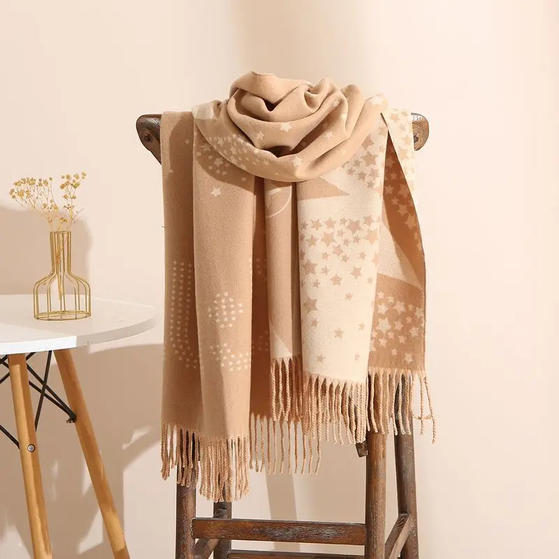 

Новинка 2025 года, кашемировый шарф, женский зимний теплый двусторонний платок с бахромой, корейский стиль, бесплатная доставка