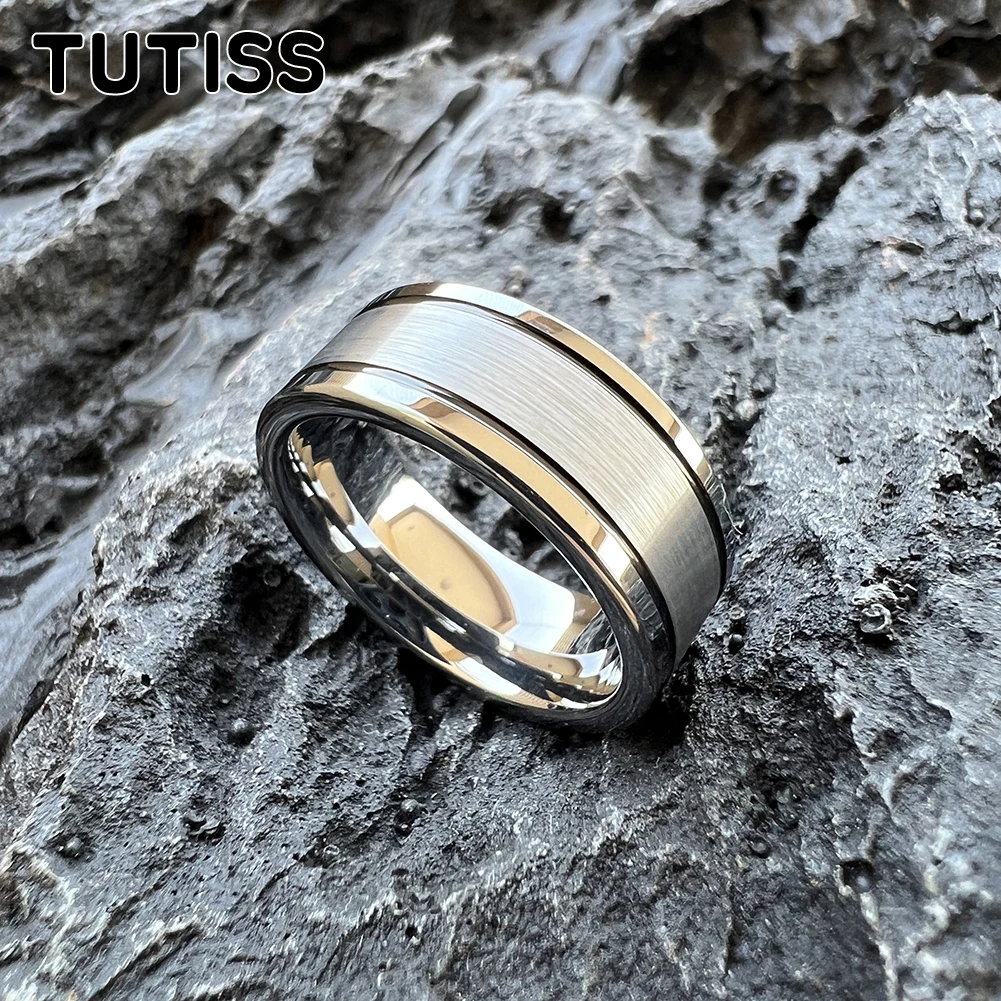 TUTISS 8mm Mens Tungsten Engagement Rings Womens Wedding Bands Double Grooved High Polished Shiny Comfort Fit