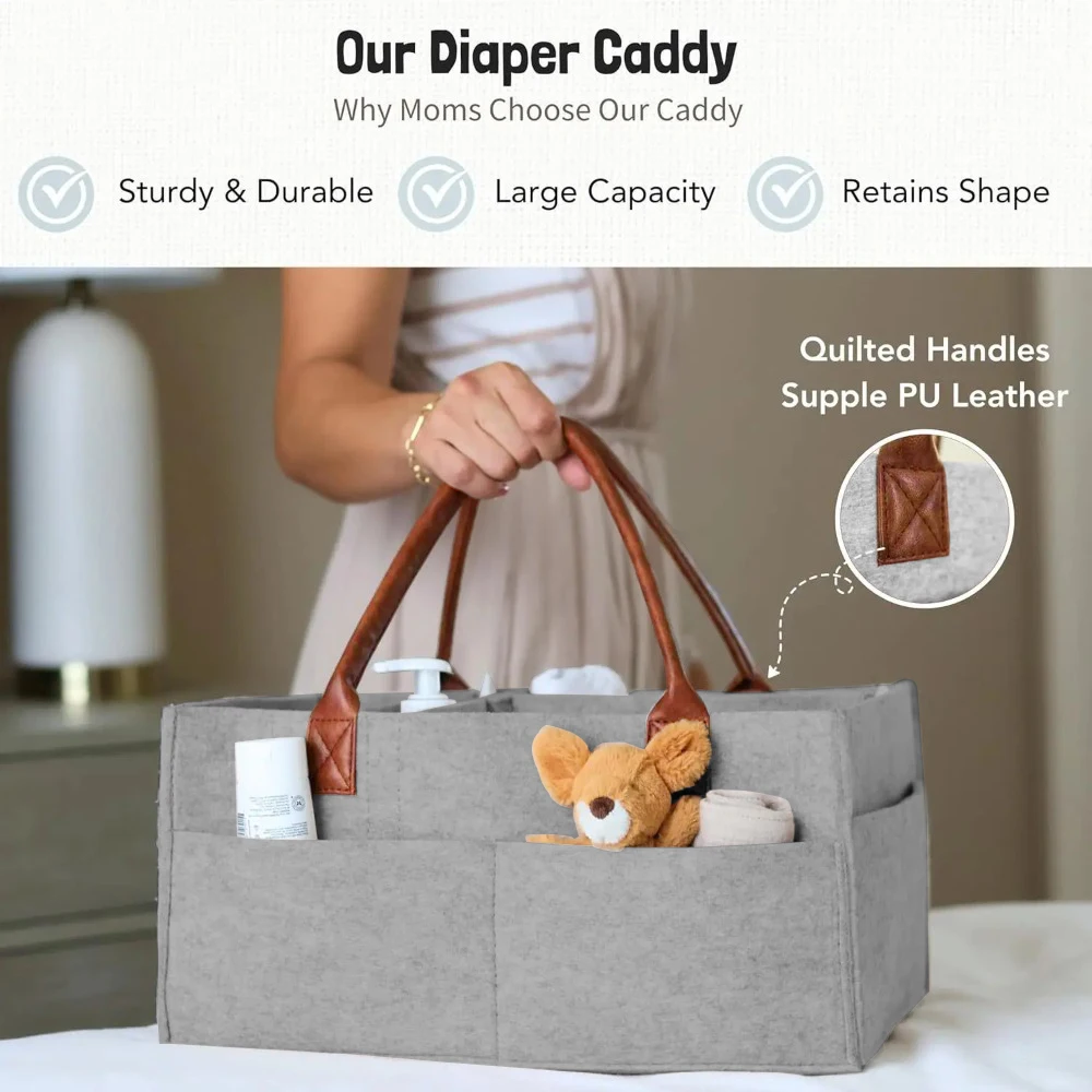 Cestino portaoggetti per asilo nido in feltro per bambini, borsa per pannolini per neonati con manico, fasciatoio per pannolini, tasca grande