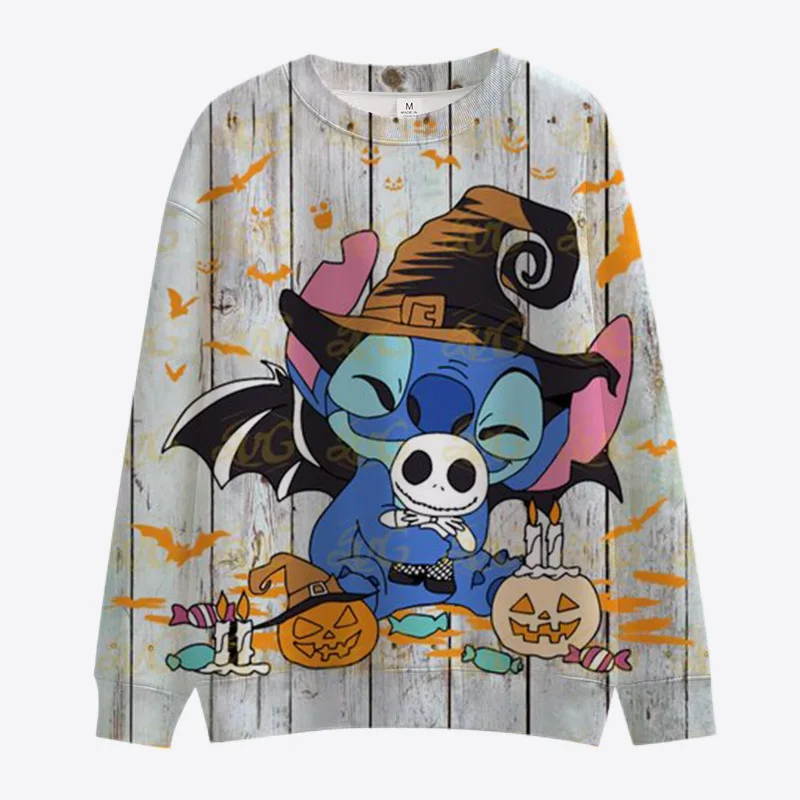 Autumn Horror Halloween Disney Brand Mickey and Minnie Anime Round Neck Fashion Casual Sweater Men\'s Pullover Long Sleeve Top