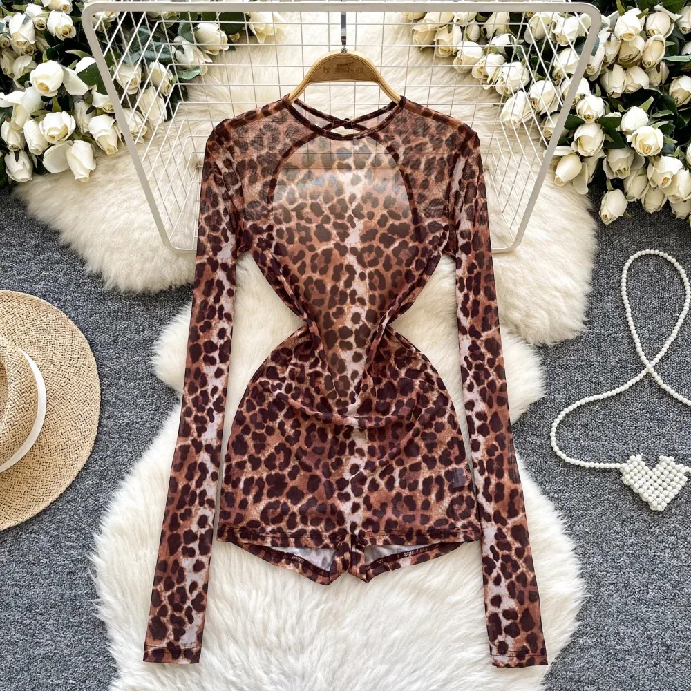 

Chic leopard hollow out Elegant Korean Fashion Fairy Sexy High Waist A-line Vestidos Summer Women Vacation