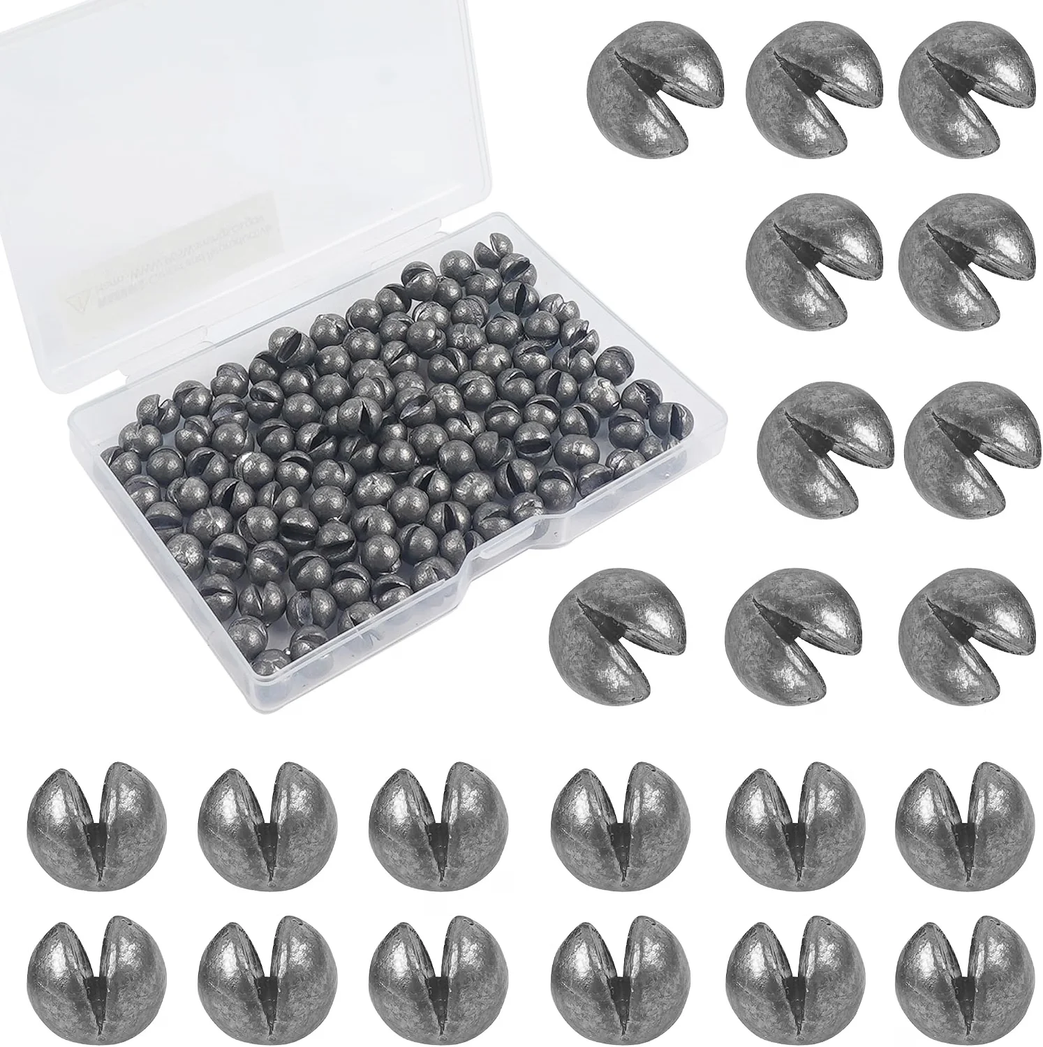Tmazak 30Pcs Removable Split Shot Fishing Weights Sinker Clip on Weights Round Fishing Egg Weights Bass Lure Fishing Tackle