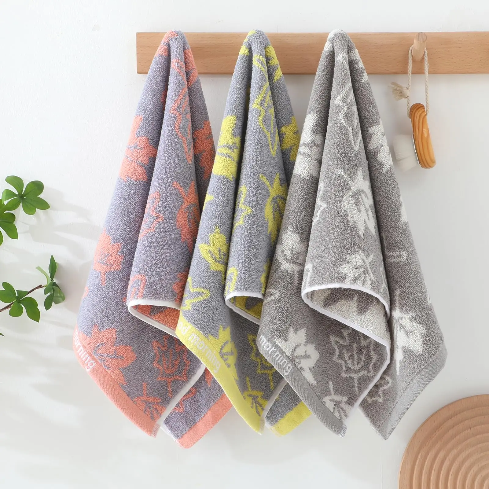 Decorative Maple Leaf Hand Towels for Bathroom, Cotton Soft Absorbent Towel Set for Face Spa, Gym & Kitchen, 13x29 Inches