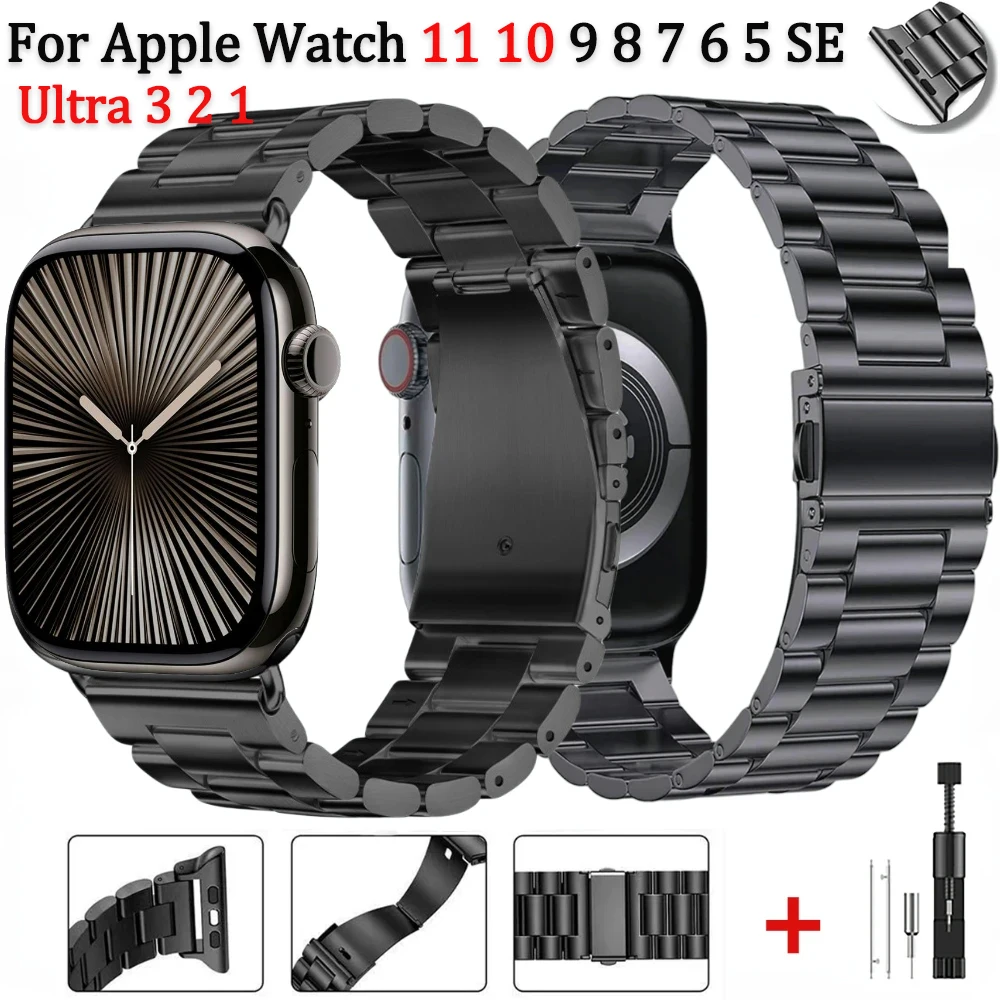 Metal Strap for Apple Watch Band 46mm 42mm 44mm 45mm 40 41mm Stainless Steel Wristband iWatch Series 11 10 9 8 7 6 SE Ultra 49mm