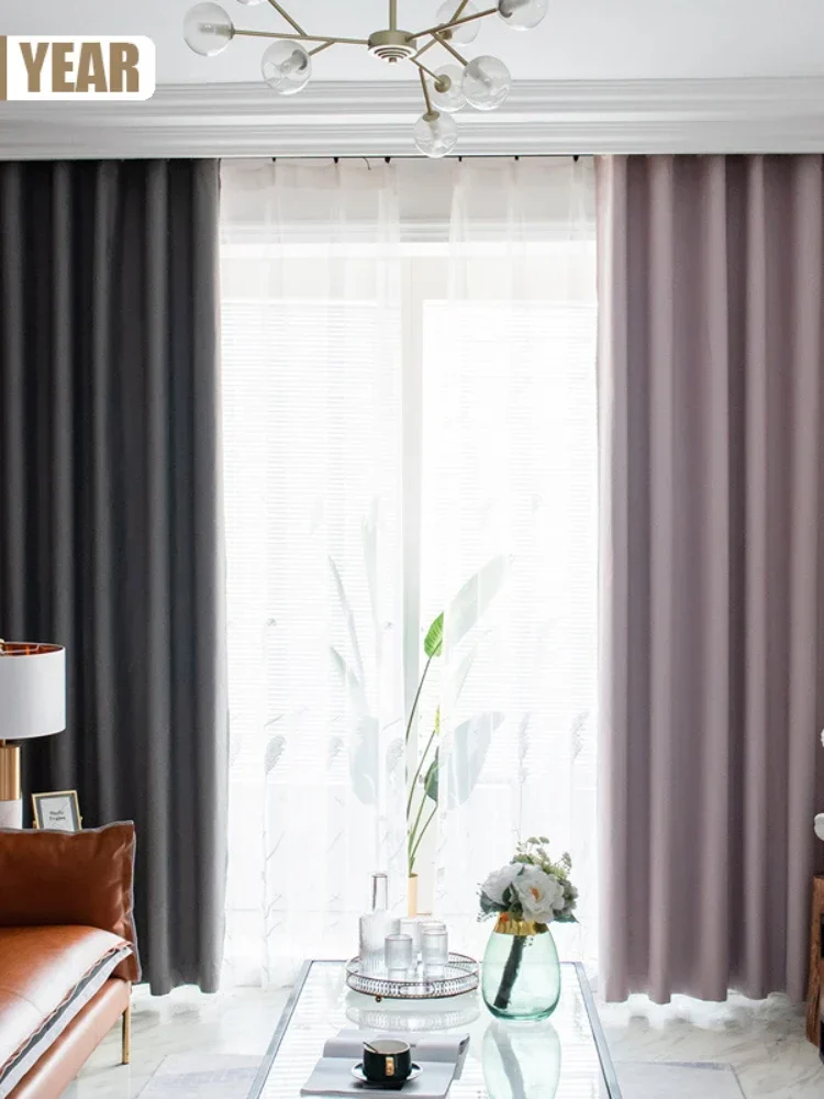 

Curtains For Living Dining Room Bedroom Full Blackout AB Side Two-color Slub Imitation Linen Curtain Fabric