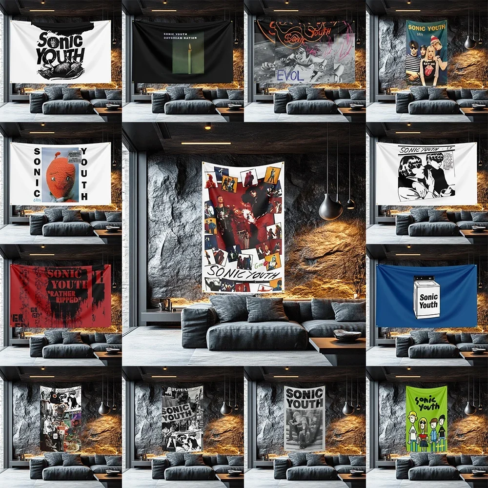 Sonic Youth Tribute Band Flag  Polyester Decorative Banner For Garage Wall Decor Rocker Gift