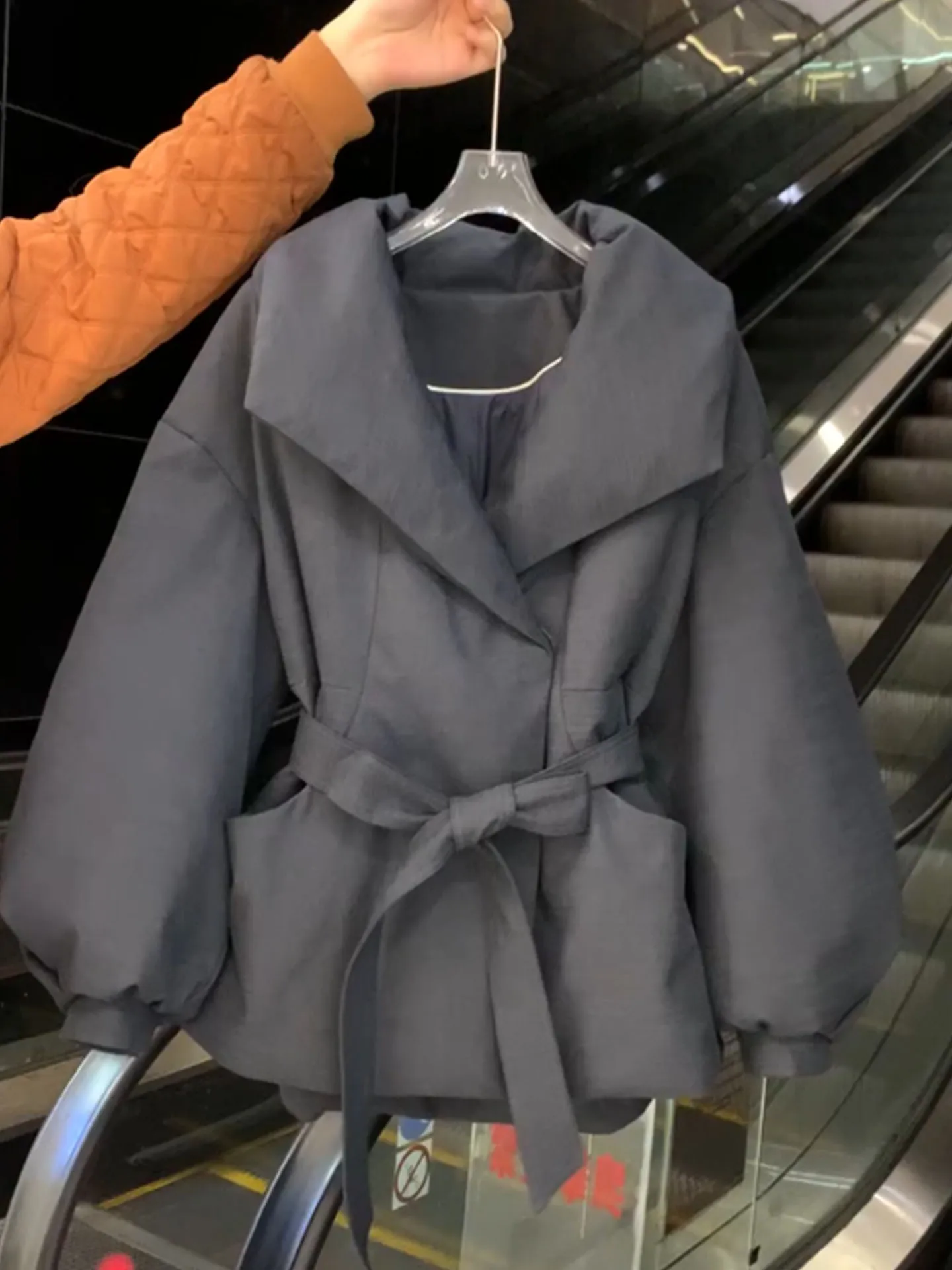 

Ele Bla down Jaet Women's Belted Waistcoat Long Sve Commute Sle High Waist Flip Collar Winter Outerwear