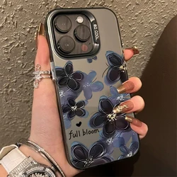 Full Bloom Flowers Electroplate Silver IMD Phone Case For iPhone 16 15 14 13 12 11 Pro Max 7 Plus X XS XR Shockproof Back Cover