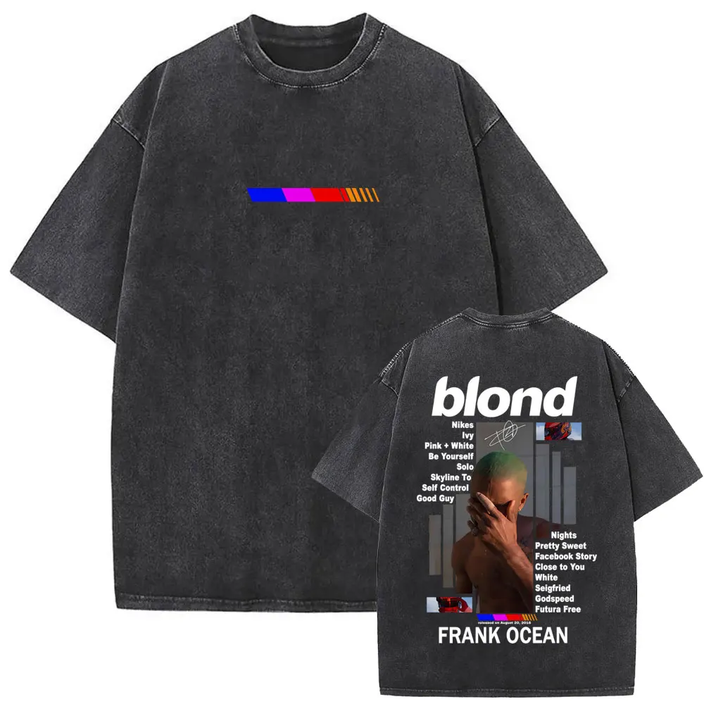 

Washed Vintage Rapper Frank Oversized T-shirt Blond Fashion Retro T-shirts Ocean Hip Hop Street T Shirts Men O-collar Tee Shirt