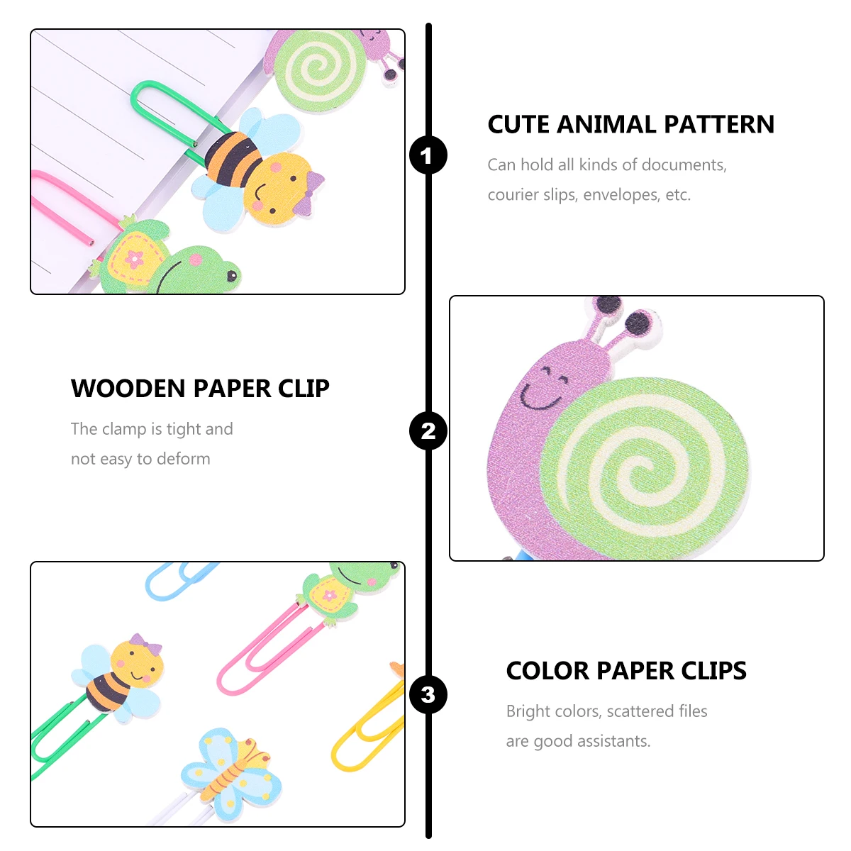 

50pcs Shape Paper Clips Creative Office School Supplies Wooden Plastic Animal Clips Photo Note Holder