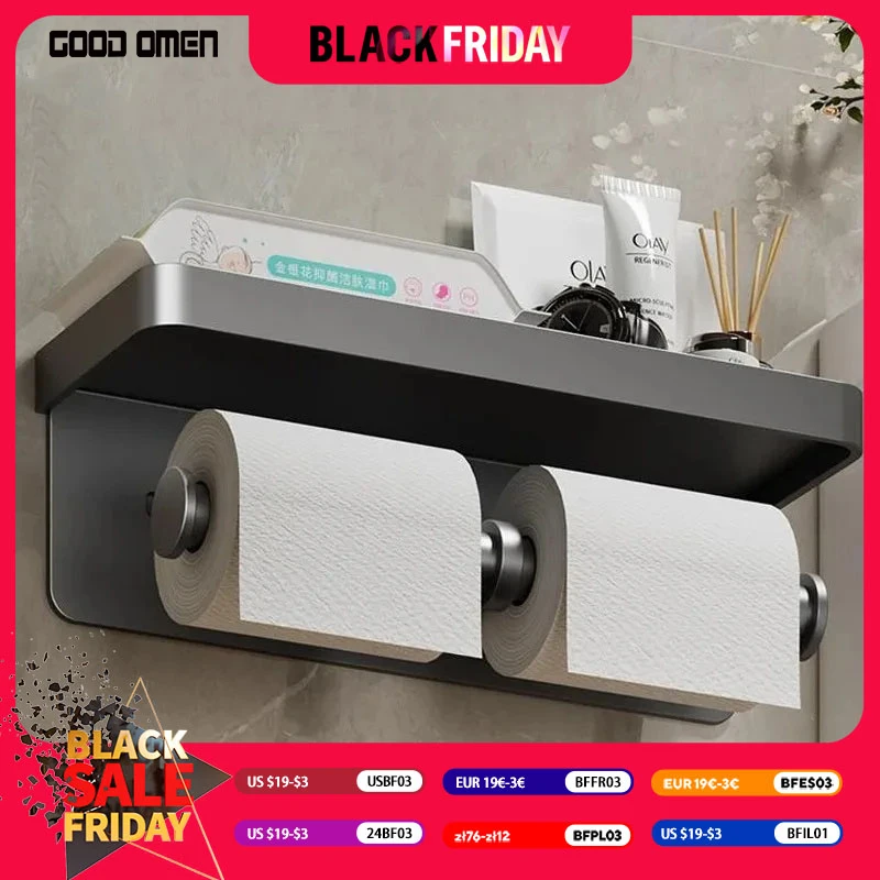 Bathroom Tissue Box Wall-mounted Toilet Paper Holder Towel Roll Storage Punch-free Mobile Phone Holder Aluminum Alloy